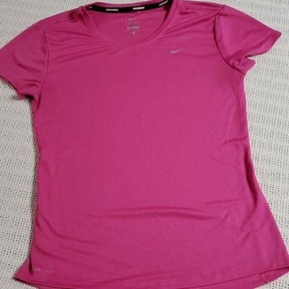 Last Chance Nike Running Graphic Swoosh Dri-fit Pink S Slv Athletic Sz. S Shirt - Picture 1 of 9